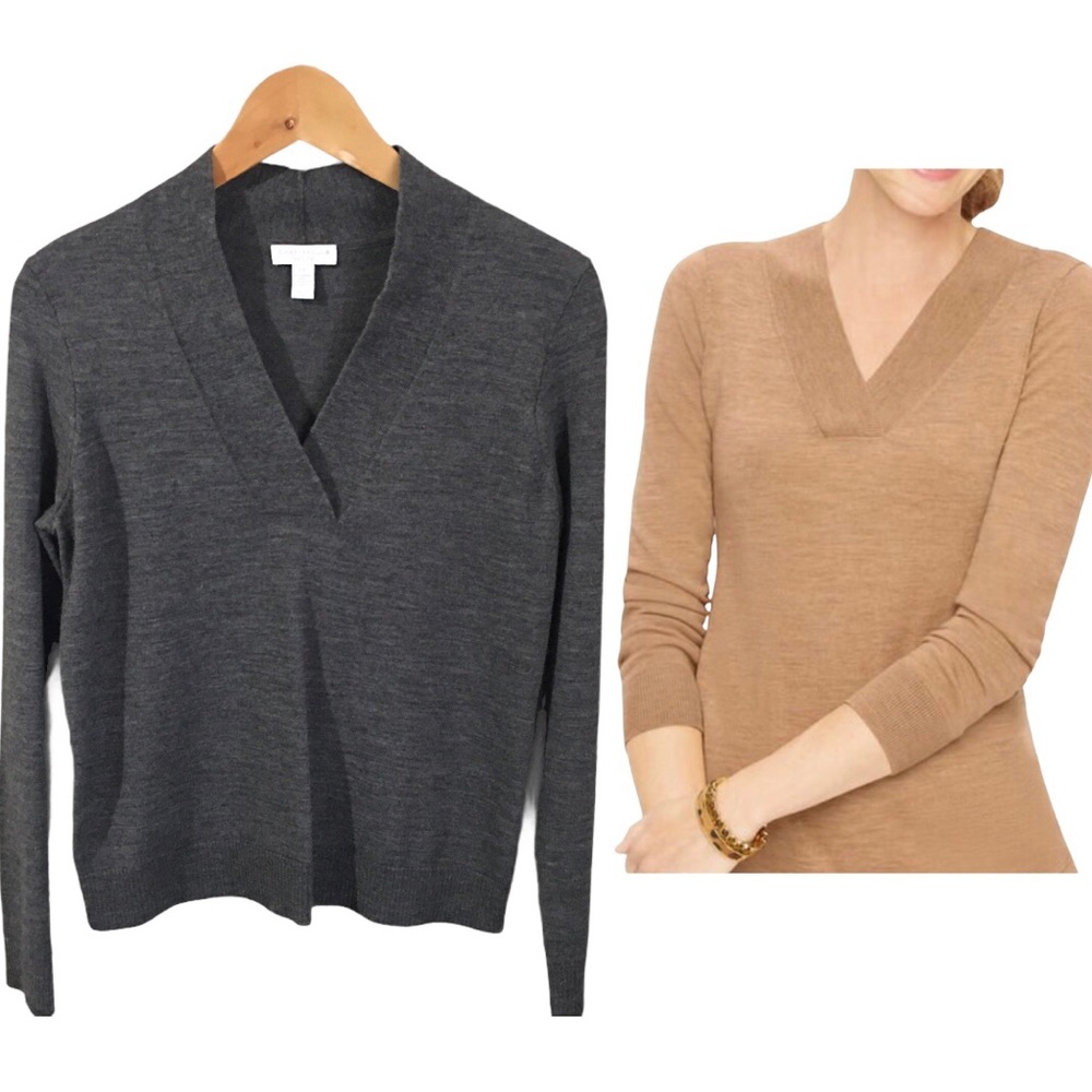 Charter Club Petite 51% Merino Wool Overlapped V-neck Long Sleeve Gray size P/P